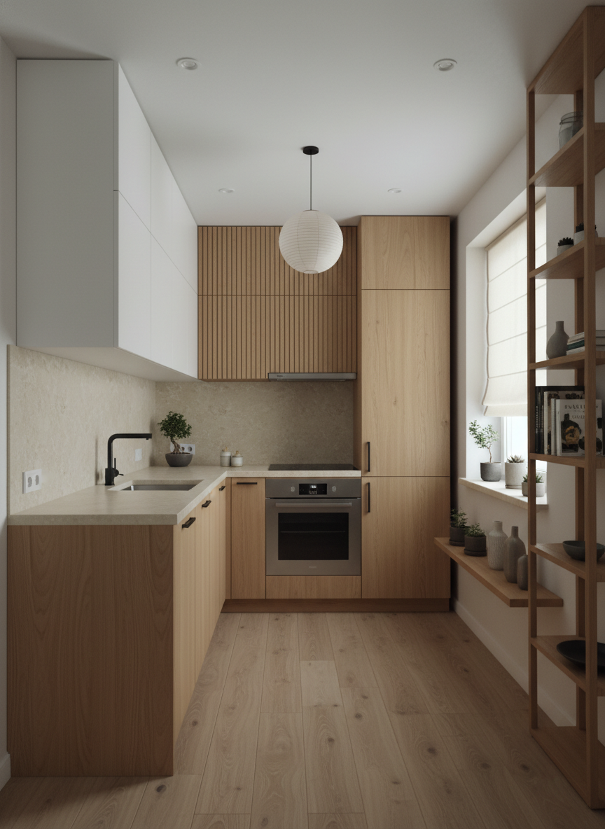 Дизайн кухни в стиле Japandi — фото интерьера от нейросети RoomGPT