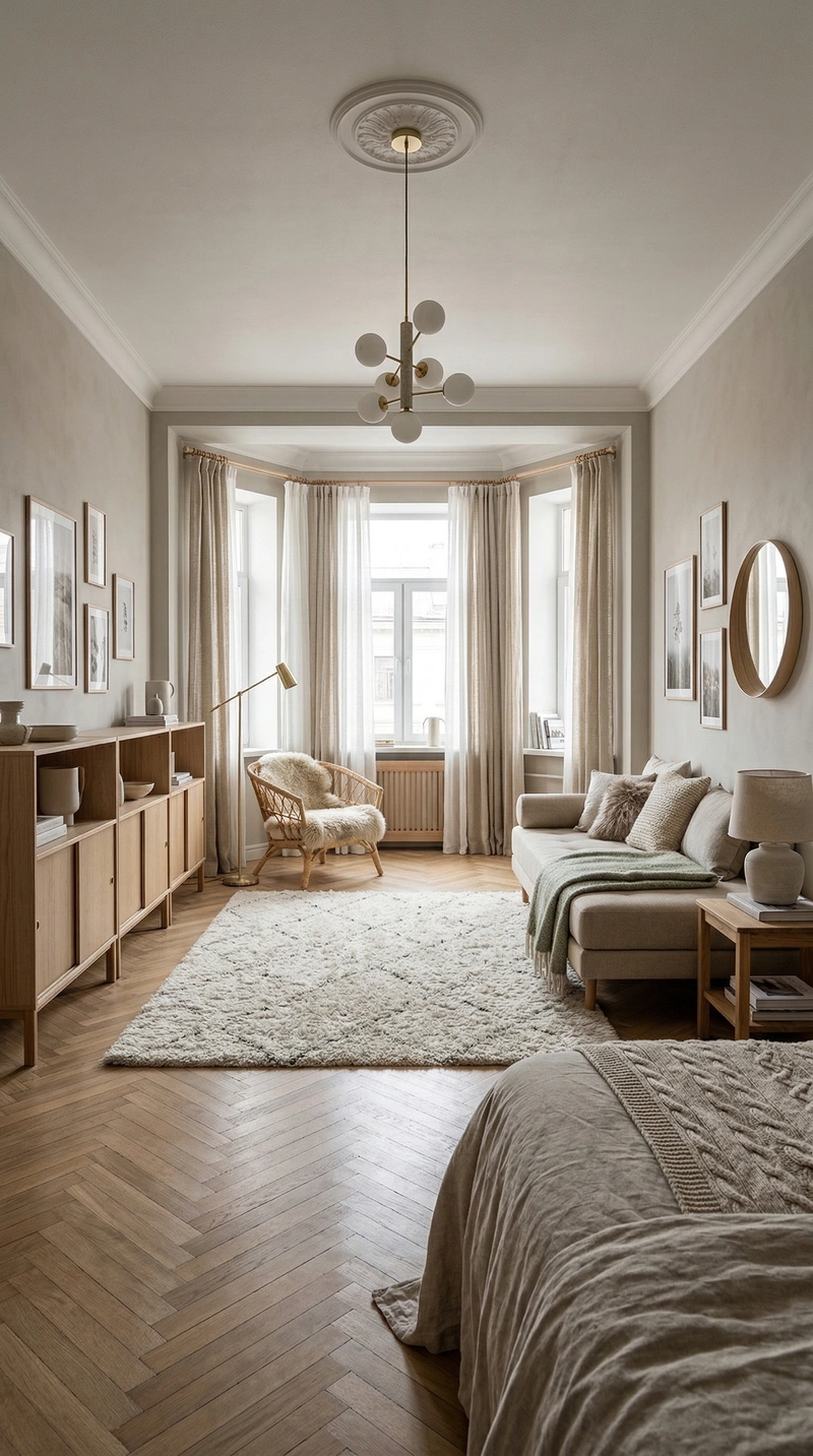 Дизайн спальни в стиле Хюгге — фото интерьера от нейросети RoomGPT