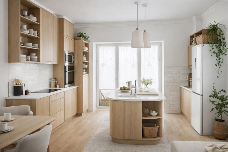 Дизайн кухни в стиле Сканди — фото интерьера от нейросети RoomGPT