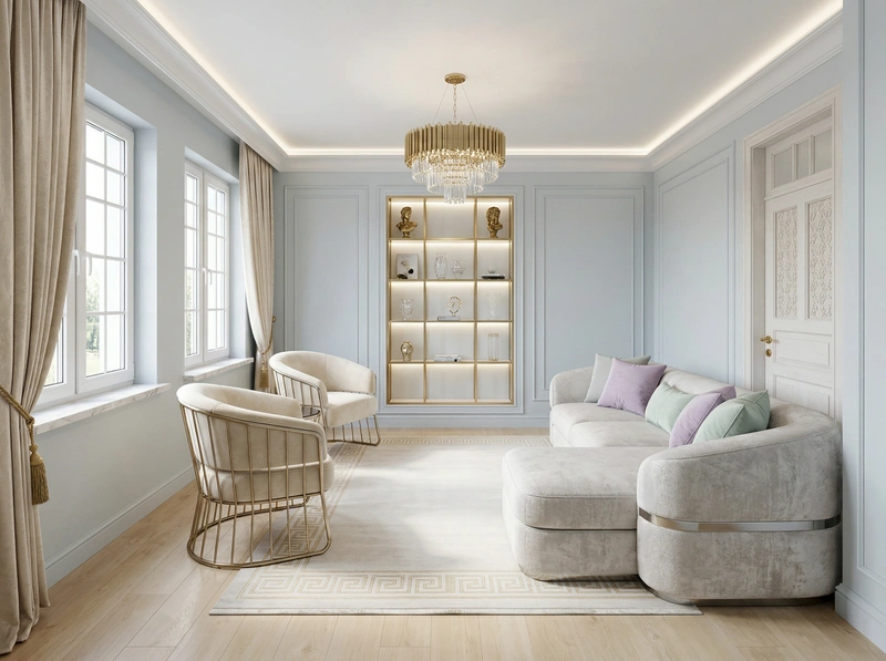 Дизайн гостиной в стиле Неоклассика — фото интерьера от нейросети RoomGPT