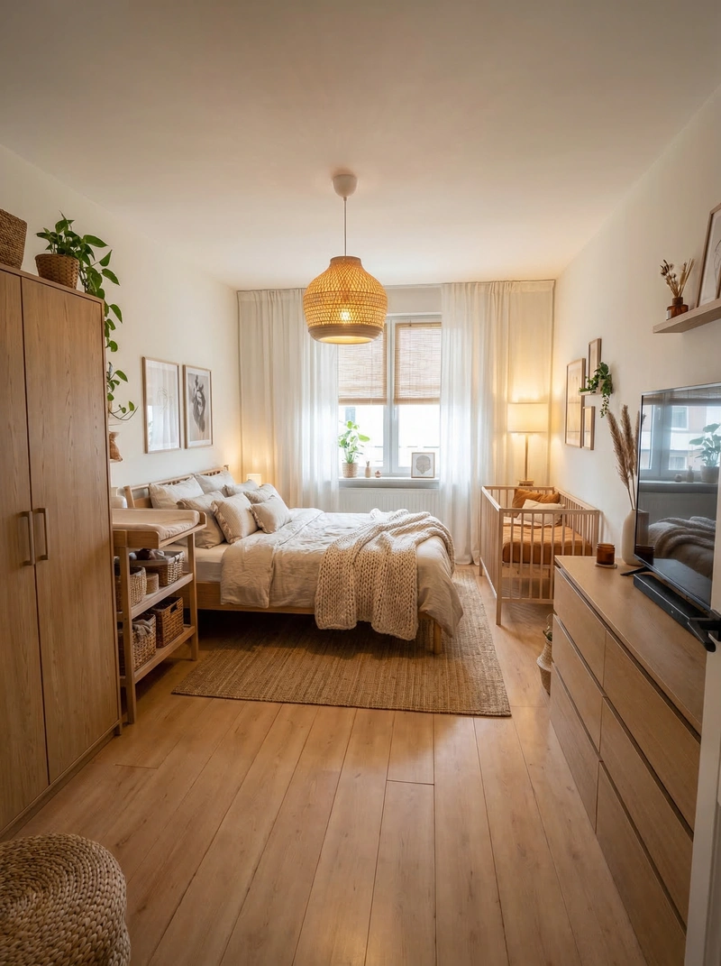 Дизайн спальни в стиле Хюгге — фото интерьера от нейросети RoomGPT