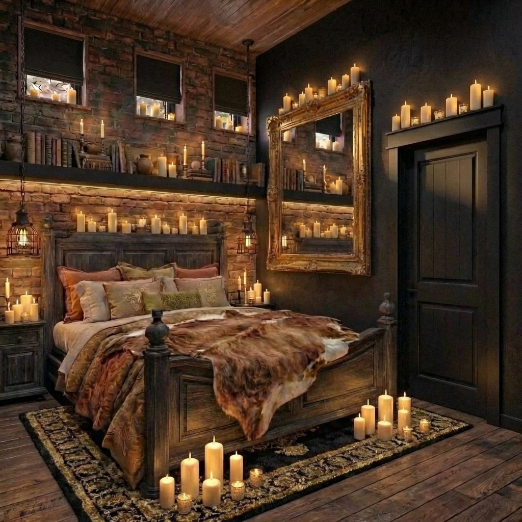 Дизайн спальни в стиле Блэктэк — фото интерьера от нейросети RoomGPT