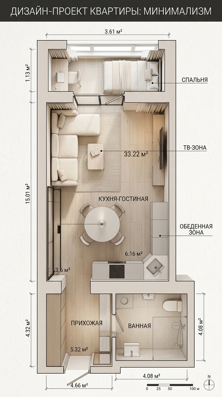 Дизайн гостиной в стиле Минимализм — фото интерьера от нейросети RoomGPT