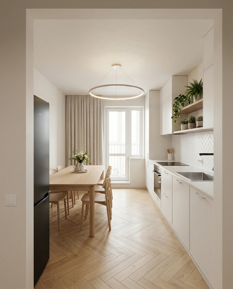 Дизайн кухни в стиле Сканди — фото интерьера от нейросети RoomGPT