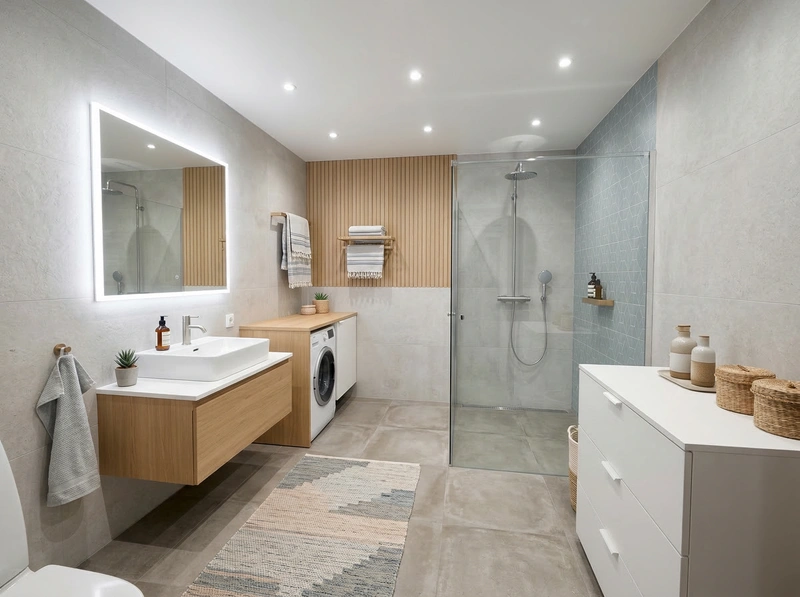 Дизайн ванной в стиле Сканди — фото интерьера от нейросети RoomGPT