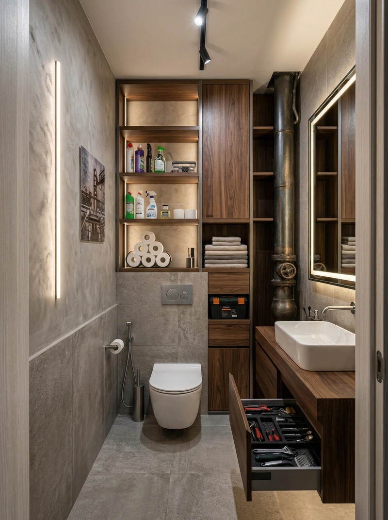 Дизайн ванной в стиле Лофт — фото интерьера от нейросети RoomGPT