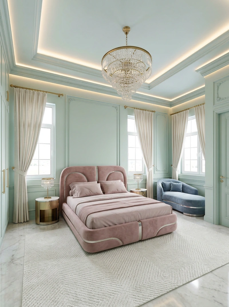 Дизайн спальни в стиле Неоклассика — фото интерьера от нейросети RoomGPT