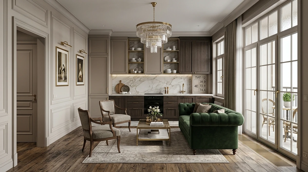 Дизайн гостиной в стиле Классика — фото интерьера от нейросети RoomGPT
