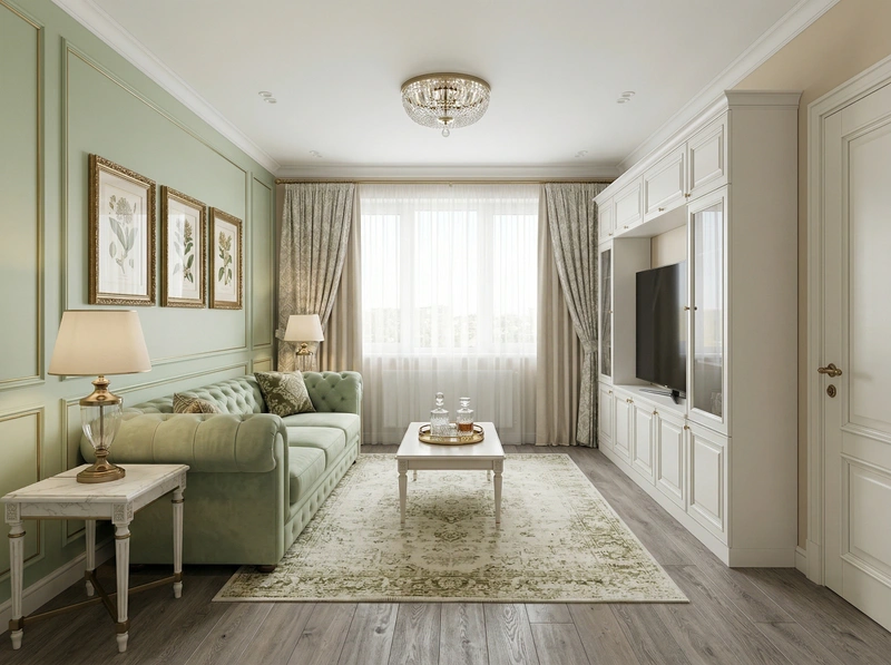 Дизайн гостиной в стиле Классика — фото интерьера от нейросети RoomGPT