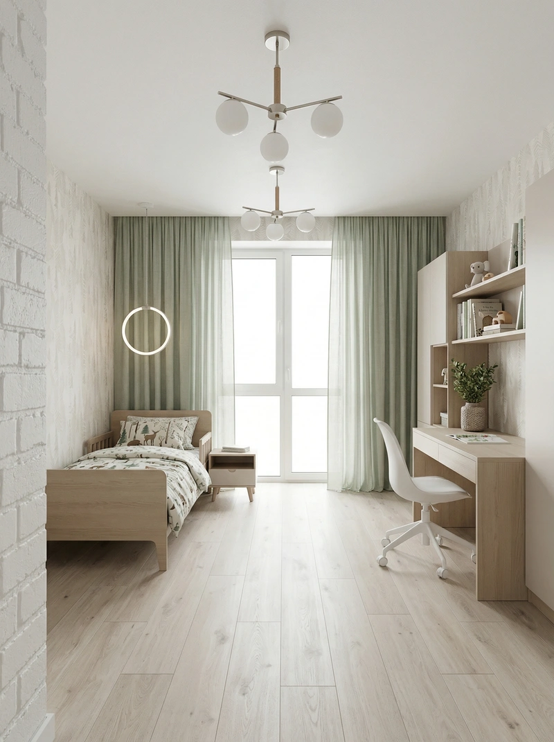 Дизайн детской в стиле Сканди — фото интерьера от нейросети RoomGPT