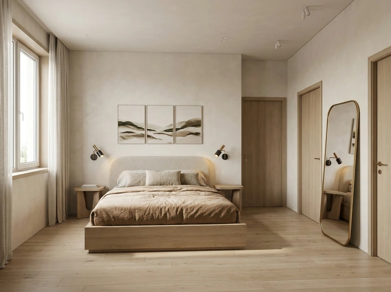 Дизайн спальни в стиле Japandi — фото интерьера от нейросети RoomGPT