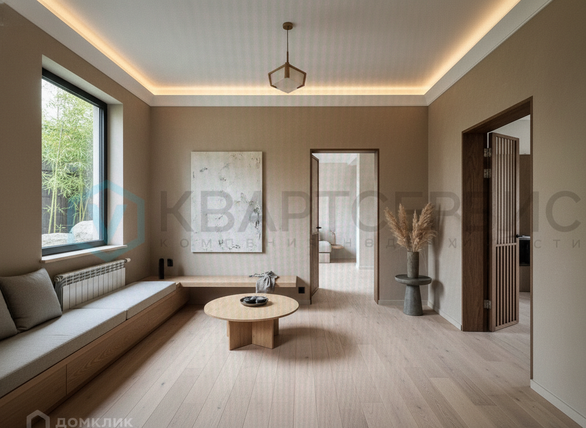 Дизайн гостиной в стиле Japandi — фото интерьера от нейросети RoomGPT