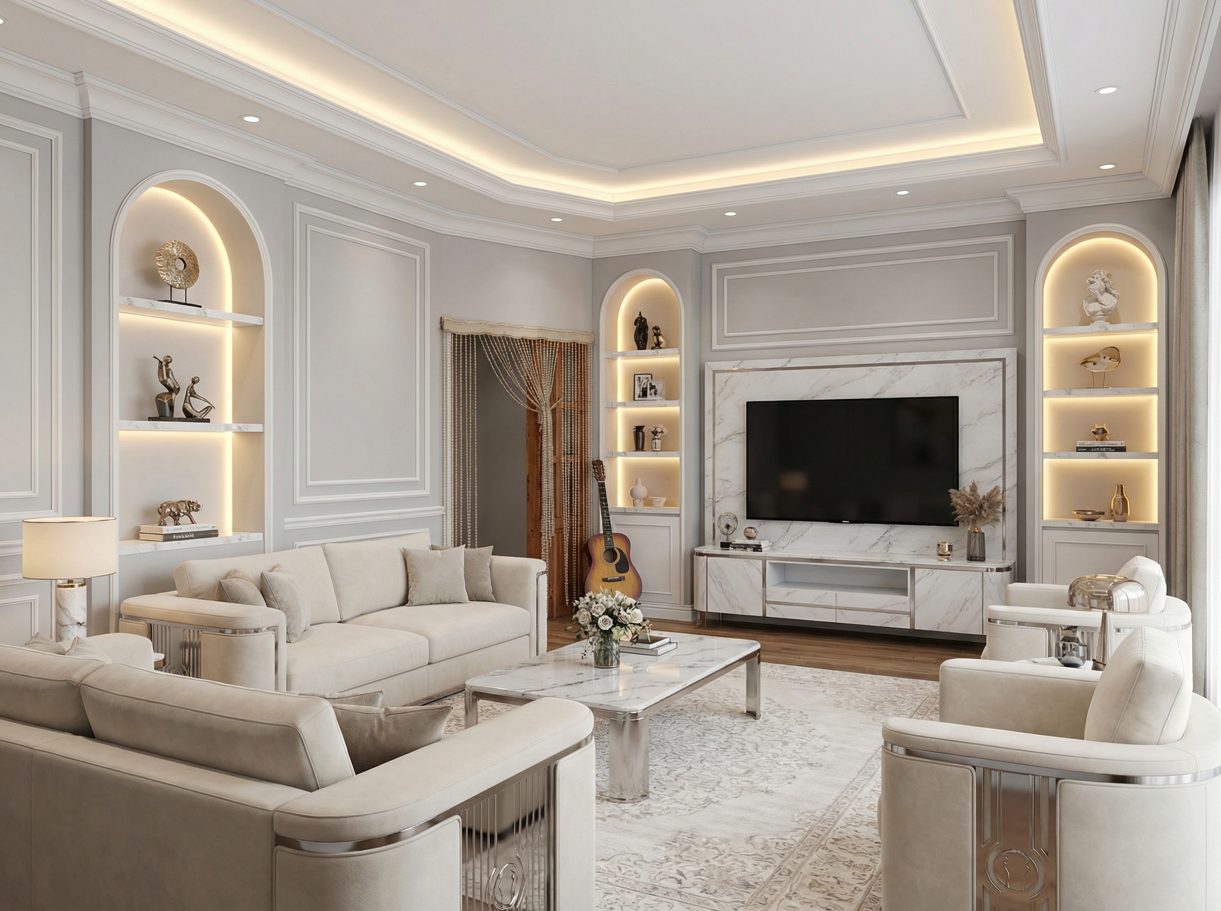 Дизайн гостиной в стиле Классика — фото интерьера от нейросети RoomGPT