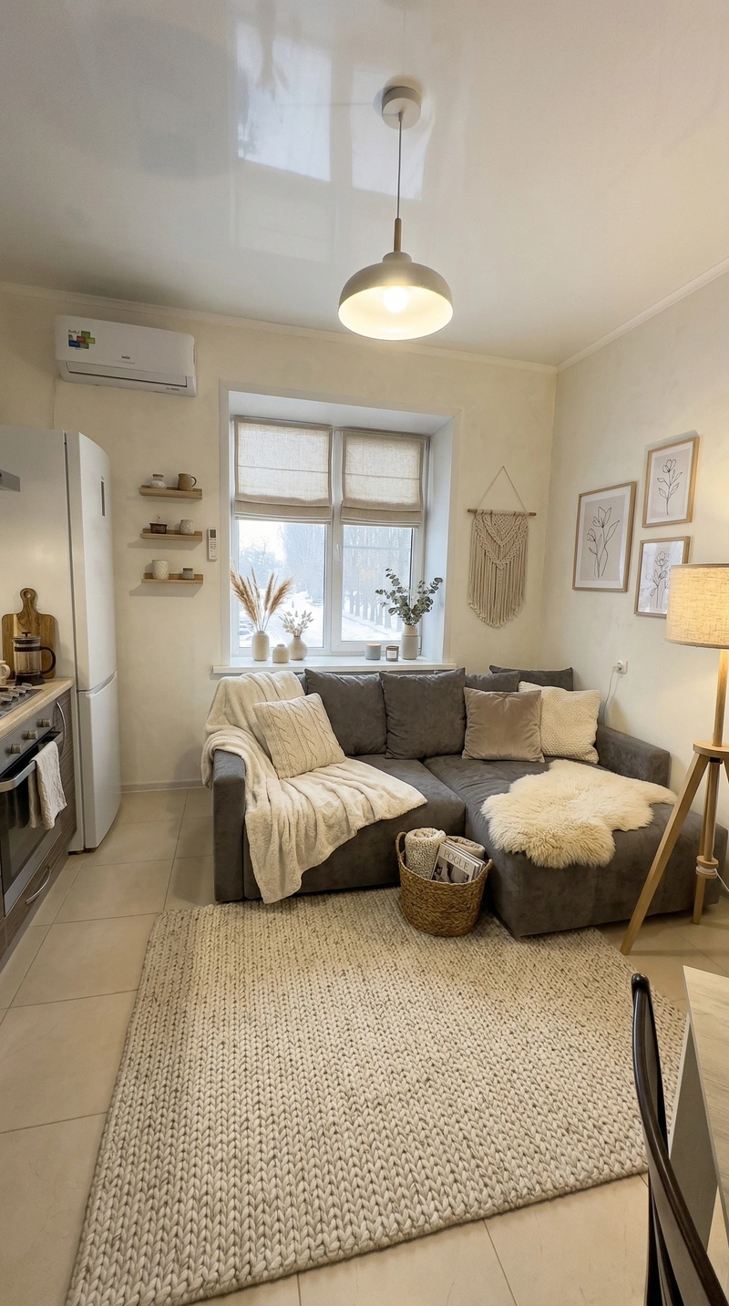 Дизайн гостиной в стиле Хюгге — фото интерьера от нейросети RoomGPT