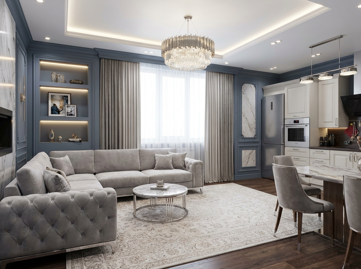 Дизайн гостиной в стиле Классика — фото интерьера от нейросети RoomGPT