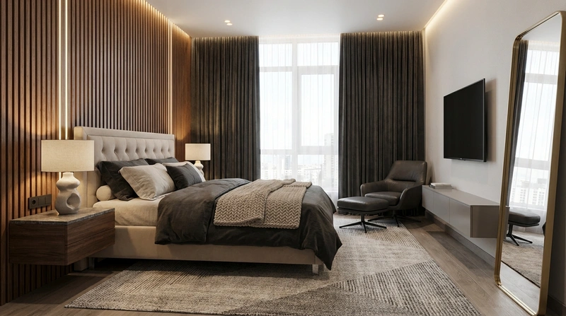 Дизайн интерьера в стиле Контемпорари — Спальня от нейросети RoomGPT