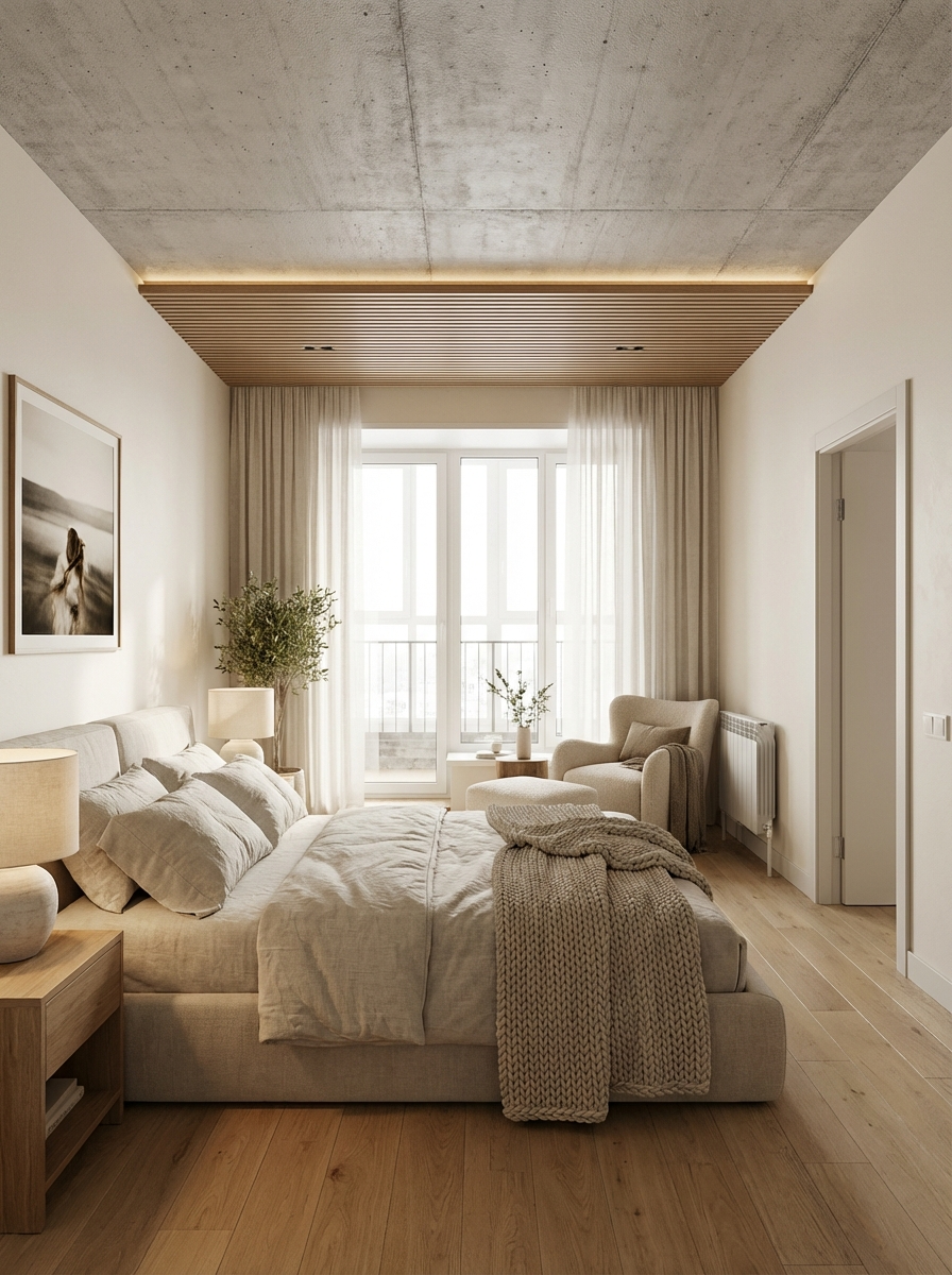 Дизайн спальни в стиле Сканди — фото интерьера от нейросети RoomGPT