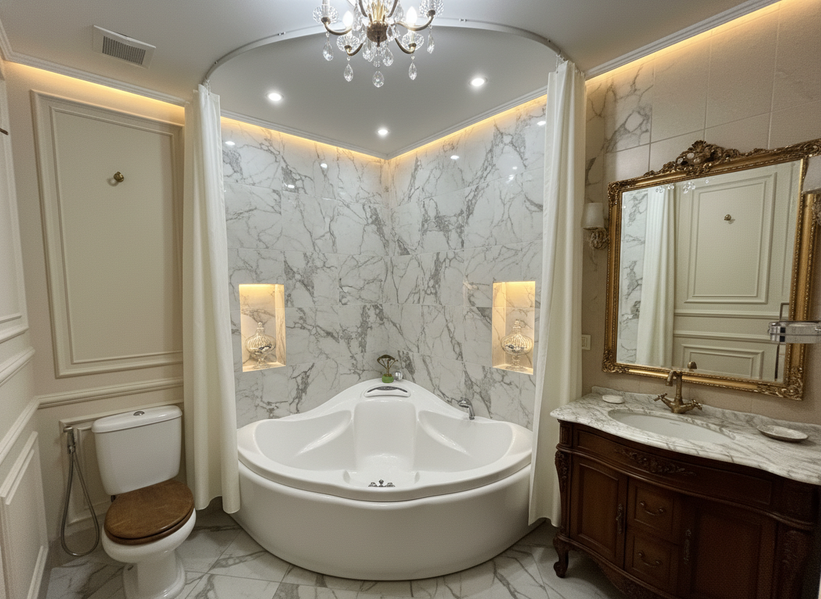 Дизайн ванной в стиле Классика — фото интерьера от нейросети RoomGPT