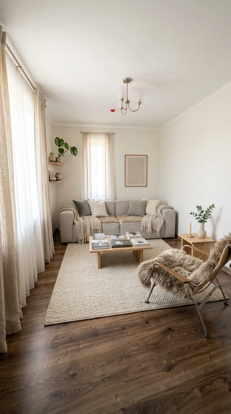 Дизайн гостиной в стиле Хюгге — фото интерьера от нейросети RoomGPT