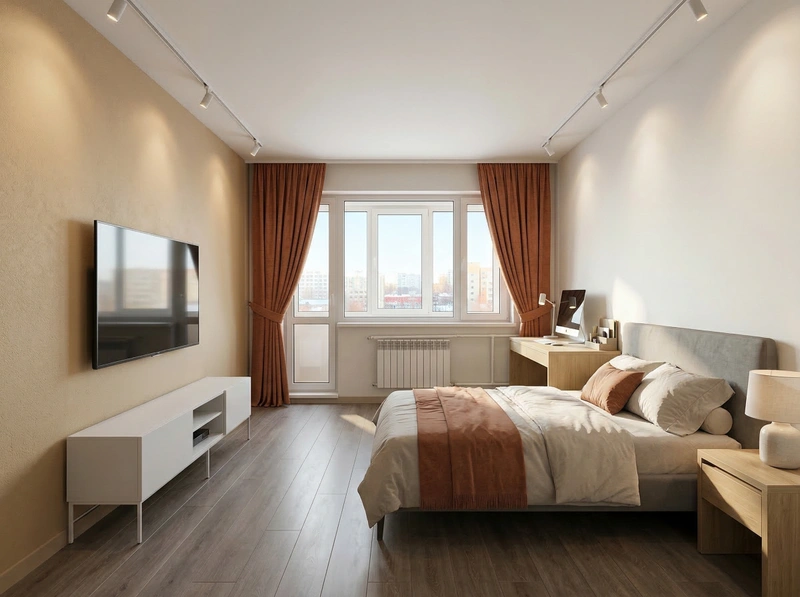 Дизайн спальни в стиле Сканди — фото интерьера от нейросети RoomGPT