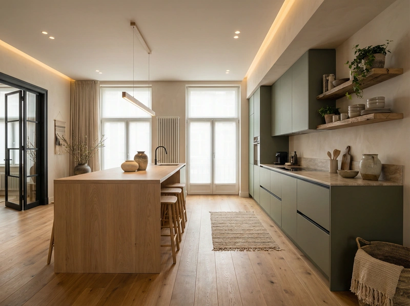 Дизайн кухни в стиле Japandi — фото интерьера от нейросети RoomGPT