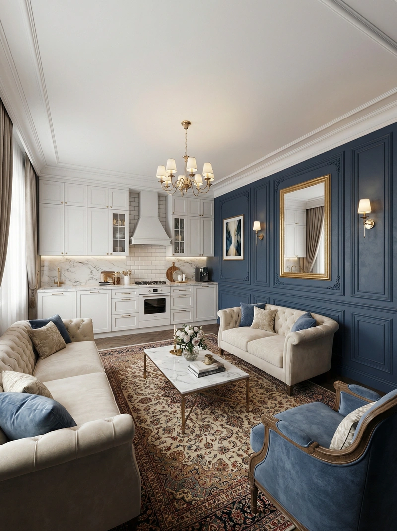 Дизайн интерьера в стиле Классика — Гостиная от нейросети RoomGPT