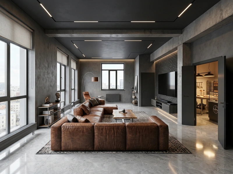 Дизайн интерьера в стиле Лофт — Гостиная от нейросети RoomGPT
