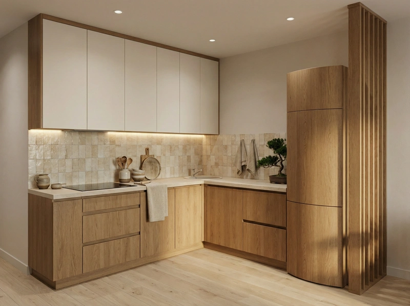 Дизайн кухни в стиле Japandi — фото интерьера от нейросети RoomGPT