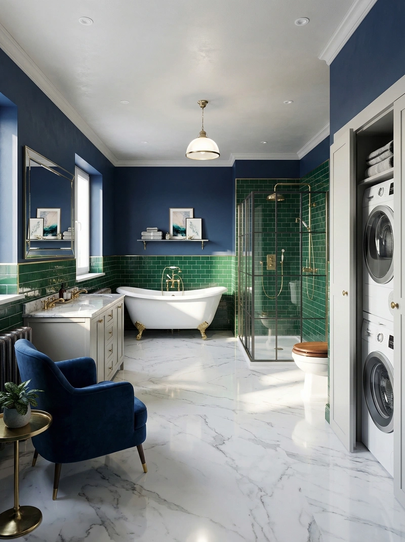 Дизайн ванной в стиле Британский — фото интерьера от нейросети RoomGPT