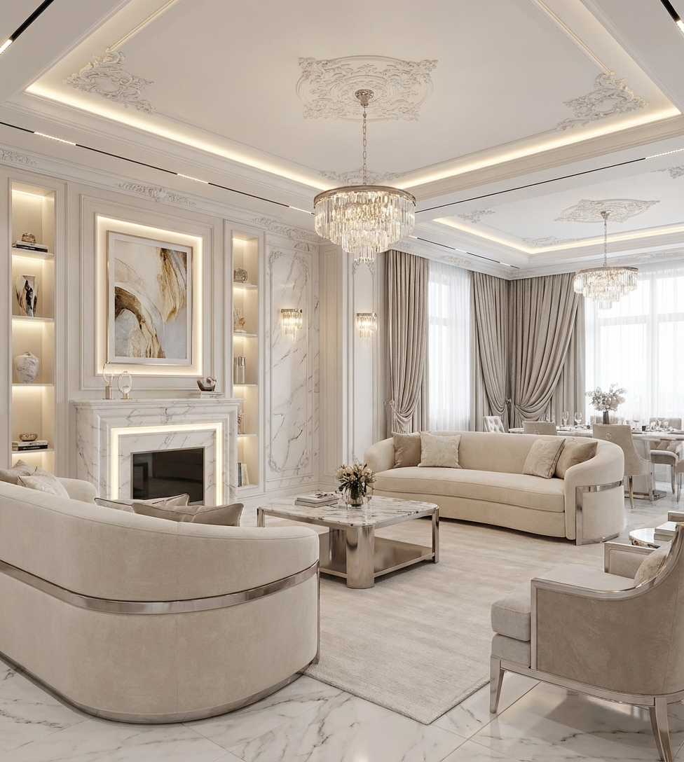 Дизайн гостиной в стиле Классика — фото интерьера от нейросети RoomGPT