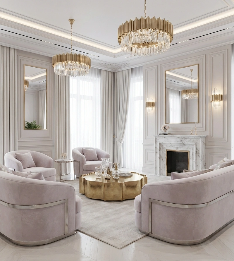 Дизайн интерьера в стиле Неоклассика — Гостиная от нейросети RoomGPT
