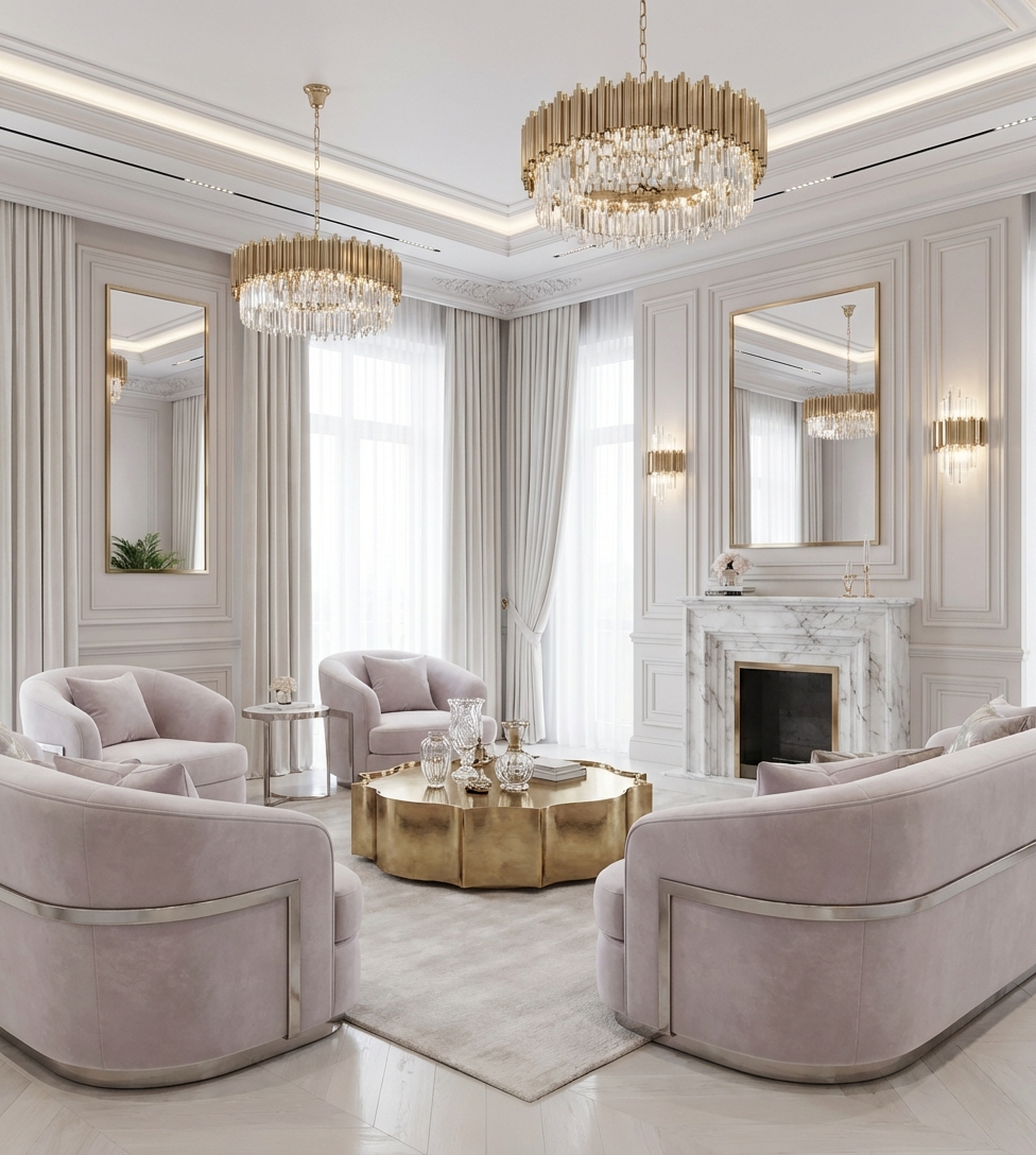 Дизайн гостиной в стиле Неоклассика — фото интерьера от нейросети RoomGPT