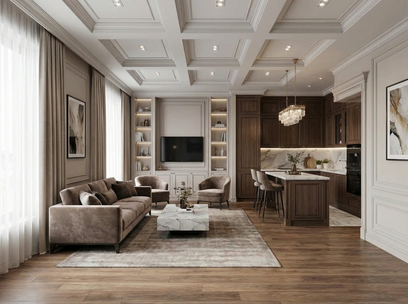 Дизайн интерьера в стиле Классика — Гостиная от нейросети RoomGPT