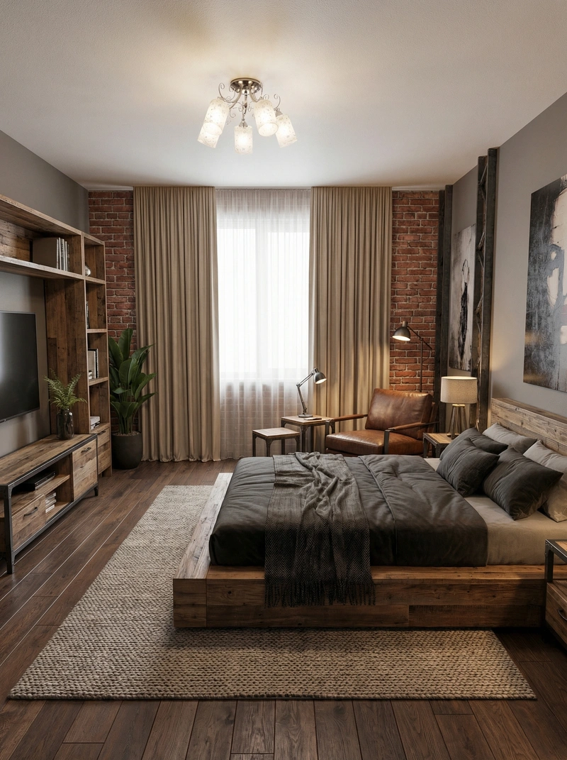 Дизайн интерьера в стиле Лофт — Спальня от нейросети RoomGPT