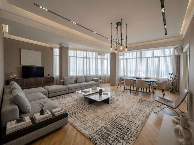 Дизайн гостиной в стиле Контемпорари — фото интерьера от нейросети RoomGPT