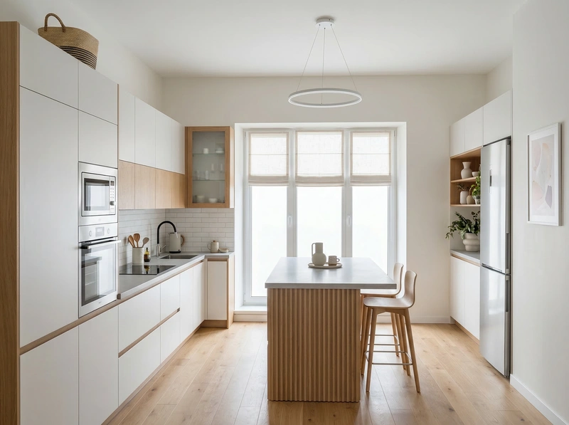 Дизайн кухни в стиле Сканди — фото интерьера от нейросети RoomGPT