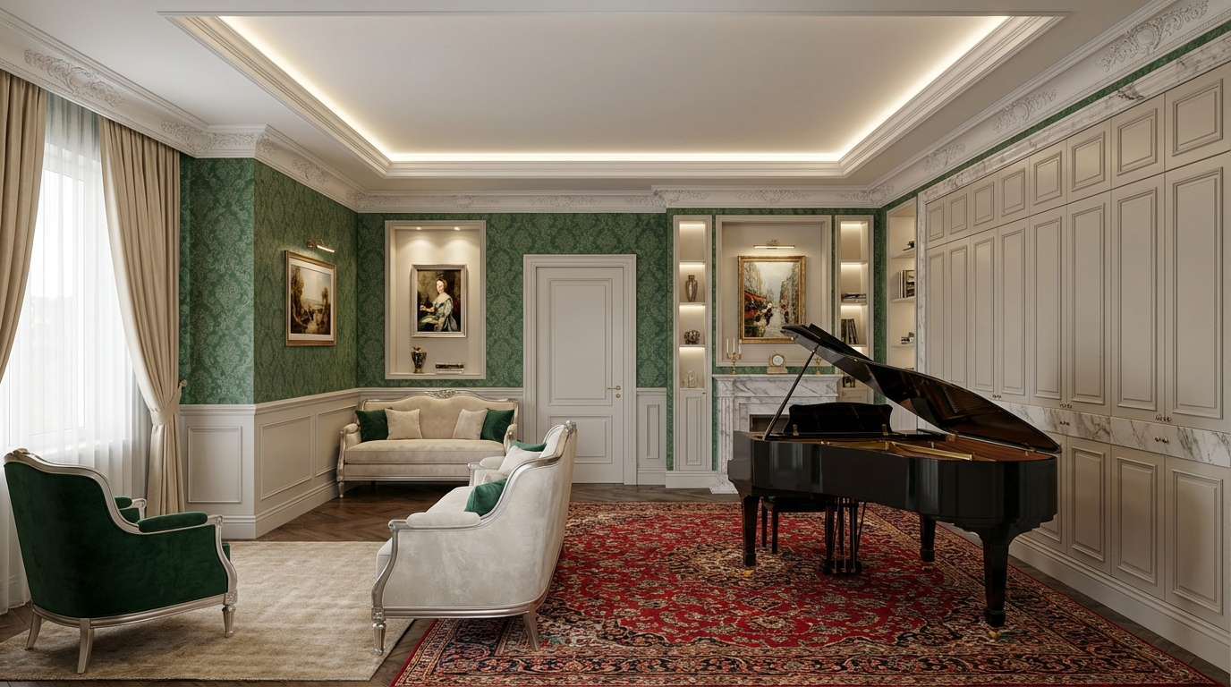 Дизайн гостиной в стиле Классика — фото интерьера от нейросети RoomGPT