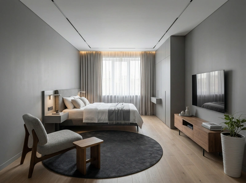 Дизайн спальни в стиле Минимализм — фото интерьера от нейросети RoomGPT