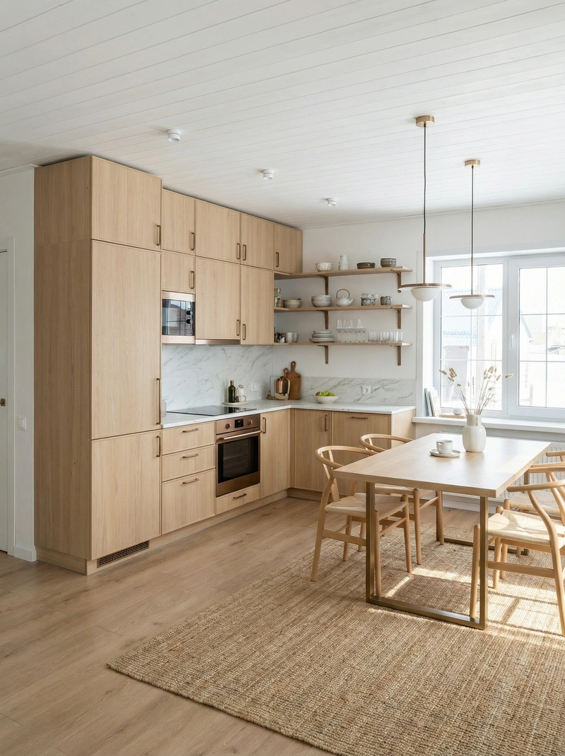 Дизайн кухни в стиле Сканди — фото интерьера от нейросети RoomGPT