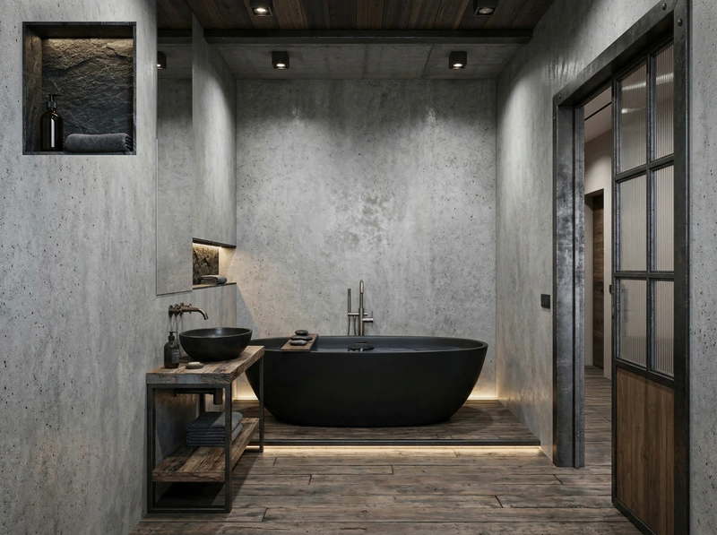 Дизайн ванной в стиле Лофт — фото интерьера от нейросети RoomGPT