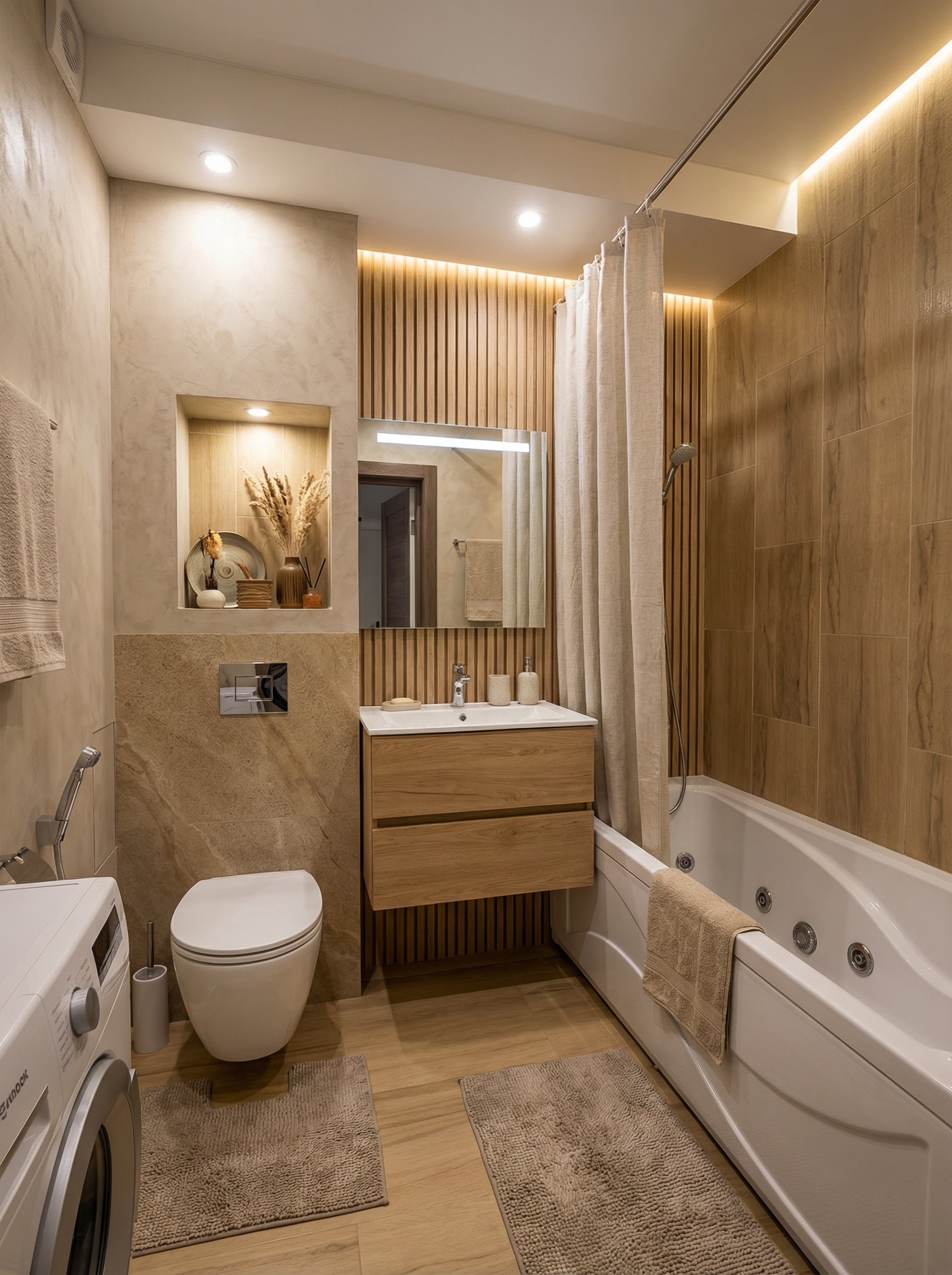 Дизайн ванной в стиле Japandi — фото интерьера от нейросети RoomGPT