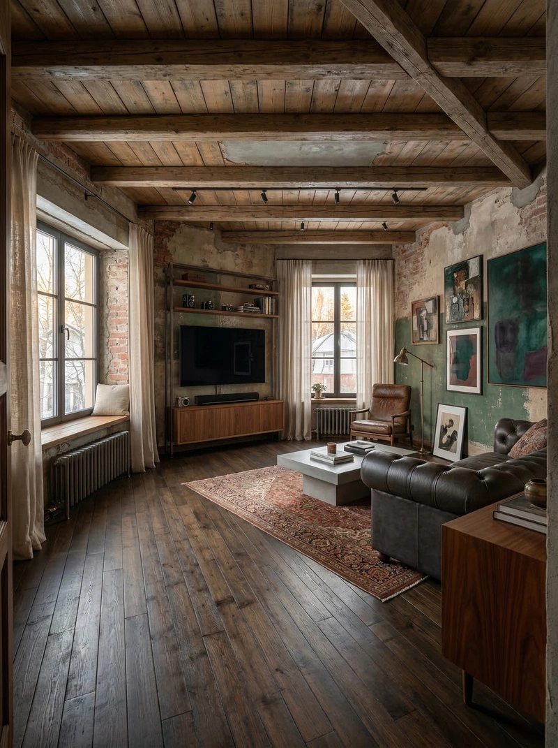 Дизайн гостиной в стиле Лофт — фото интерьера от нейросети RoomGPT