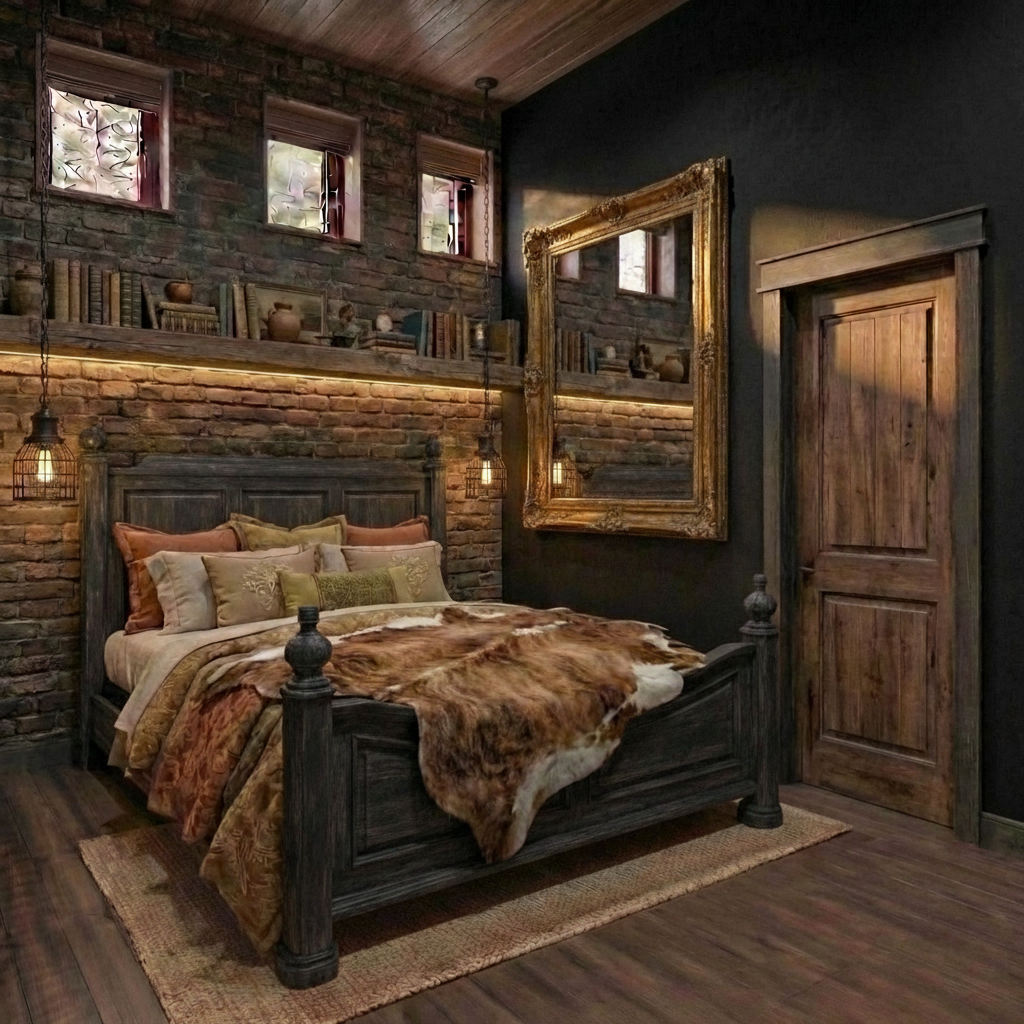 Дизайн спальни в стиле Блэктэк — фото интерьера от нейросети RoomGPT