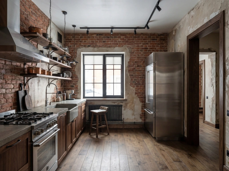 Дизайн интерьера в стиле Лофт — Кухня от нейросети RoomGPT
