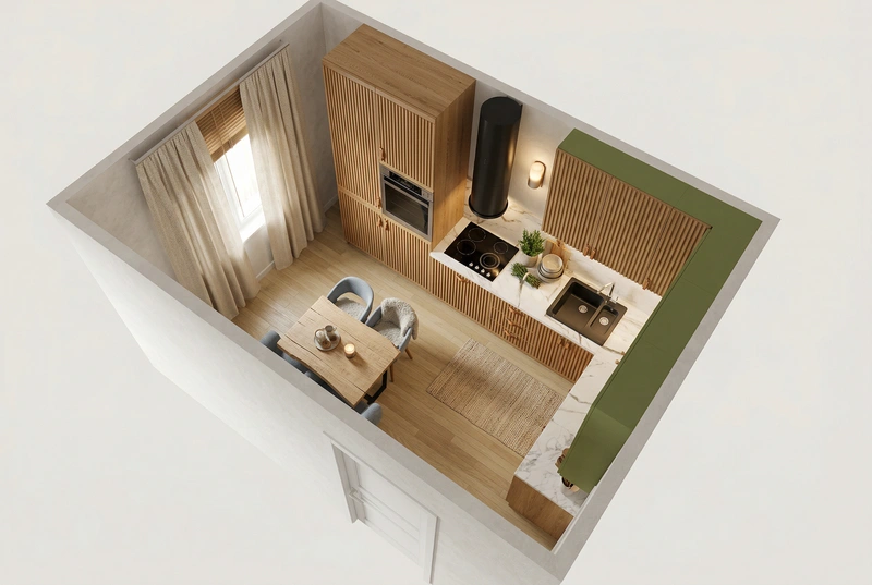 Дизайн интерьера в стиле Хюгге — Кухня от нейросети RoomGPT