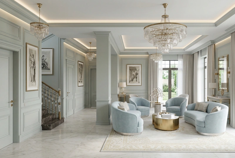 Дизайн гостиной в стиле Неоклассика — фото интерьера от нейросети RoomGPT