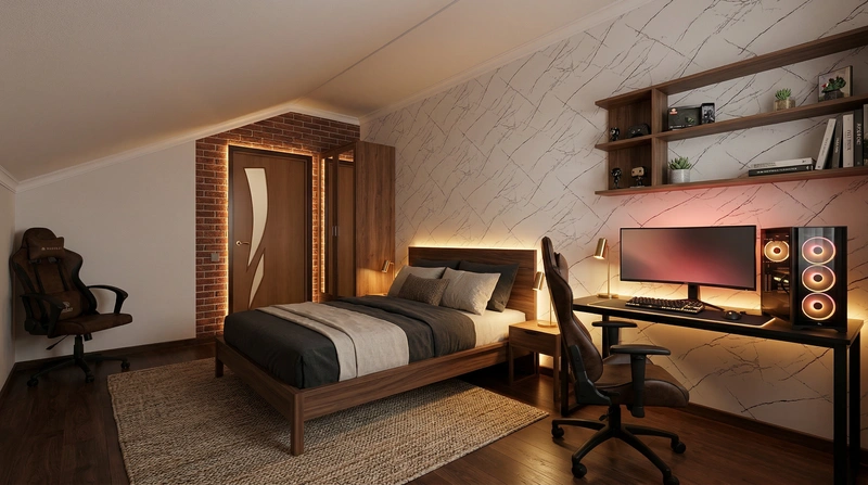 Дизайн интерьера в стиле Лофт — Спальня от нейросети RoomGPT