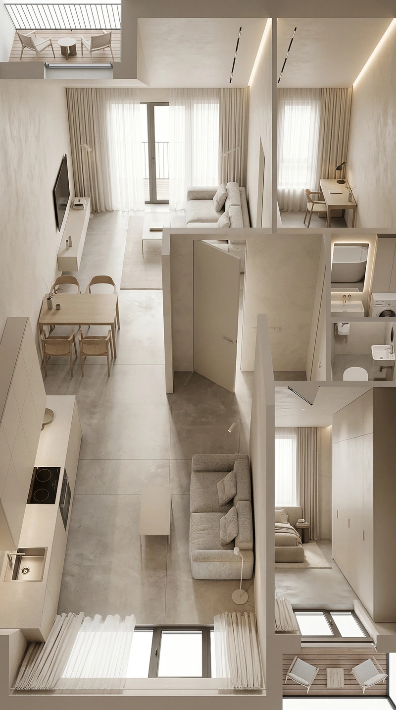 Дизайн интерьера в стиле Минимализм — Гостиная от нейросети RoomGPT