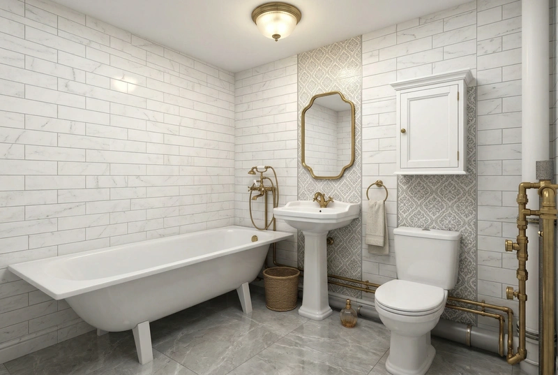 Дизайн ванной в стиле Классика — фото интерьера от нейросети RoomGPT