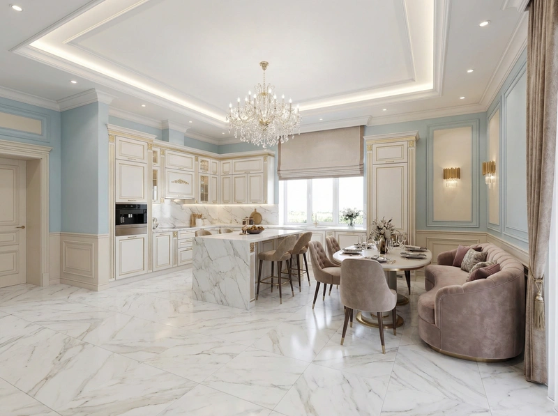 Дизайн кухни в стиле Неоклассика — фото интерьера от нейросети RoomGPT